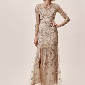 Anthropologie $360 BHLDN Orva Lace Gold Dress Size 12 Missing Slip